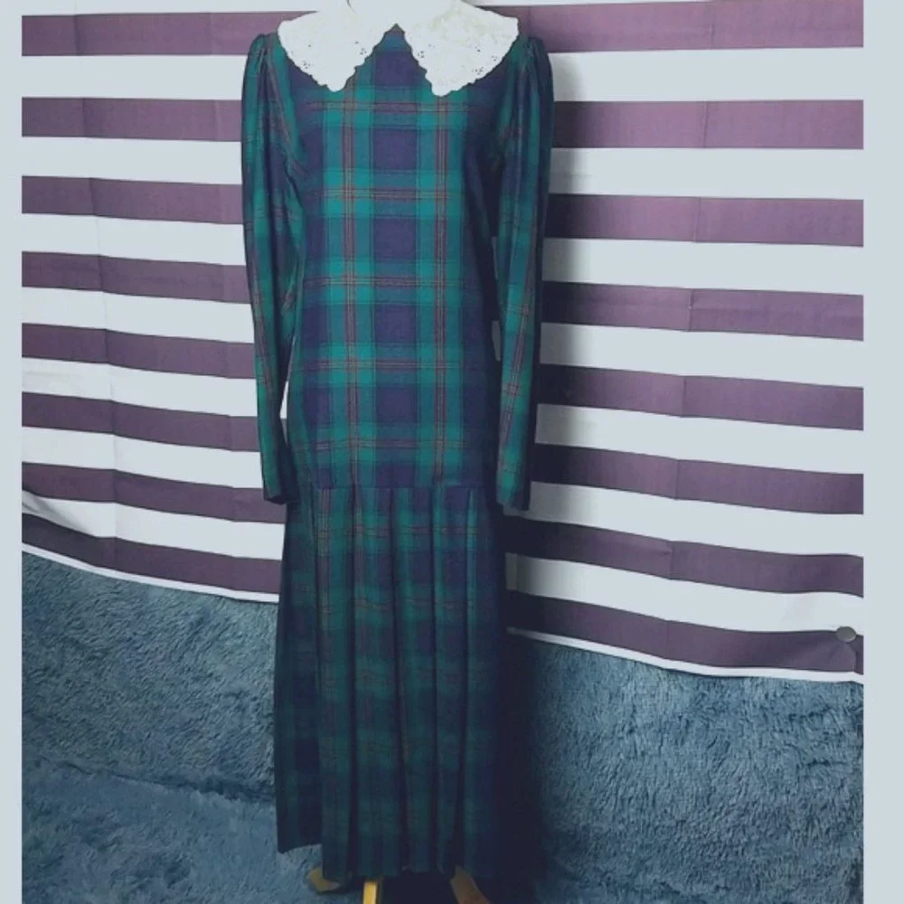 Vintage Laura Ashley 80's Plaid Maxi Dress - Picture 2 of 7